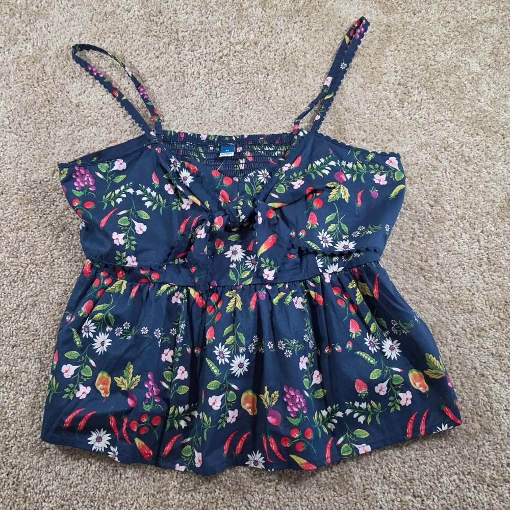 Old Navy Camisole Top Fruit Vegetable Print Smocked Peplum‎ Navy Blue XL